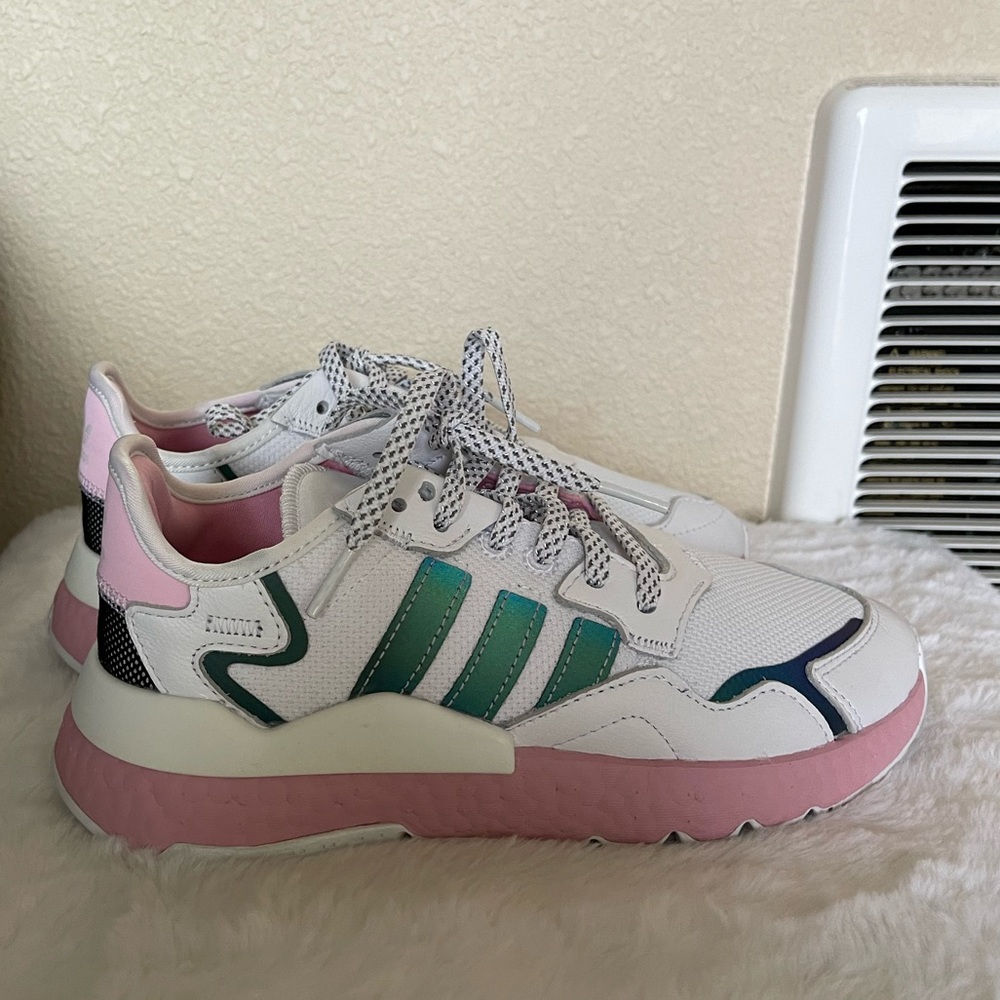 Adidas sneakers.White with pink. Real leather trim. New without box. Size 6